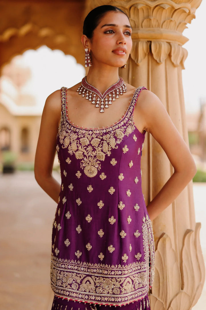 Shahbano - Deep Purple Kurta Set with Garara & Dupatta