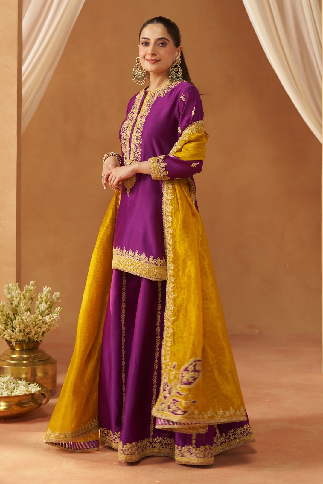Fadiya Deep Purple Kurta with Sharara and Dupatta