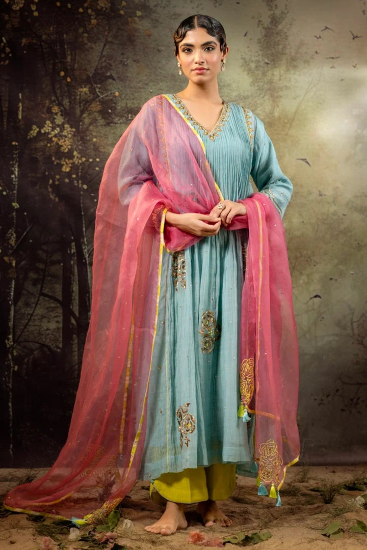 Ice Blue 5 Boota Kurta Set