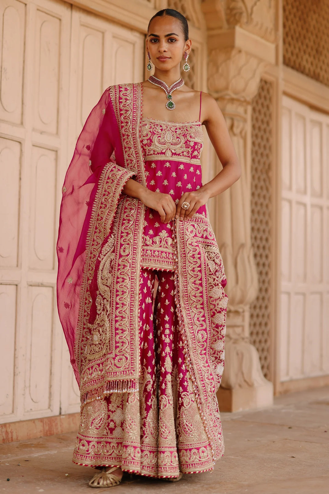 Nisbat - Hot Pink Kurta Set with Garara & Dupatta