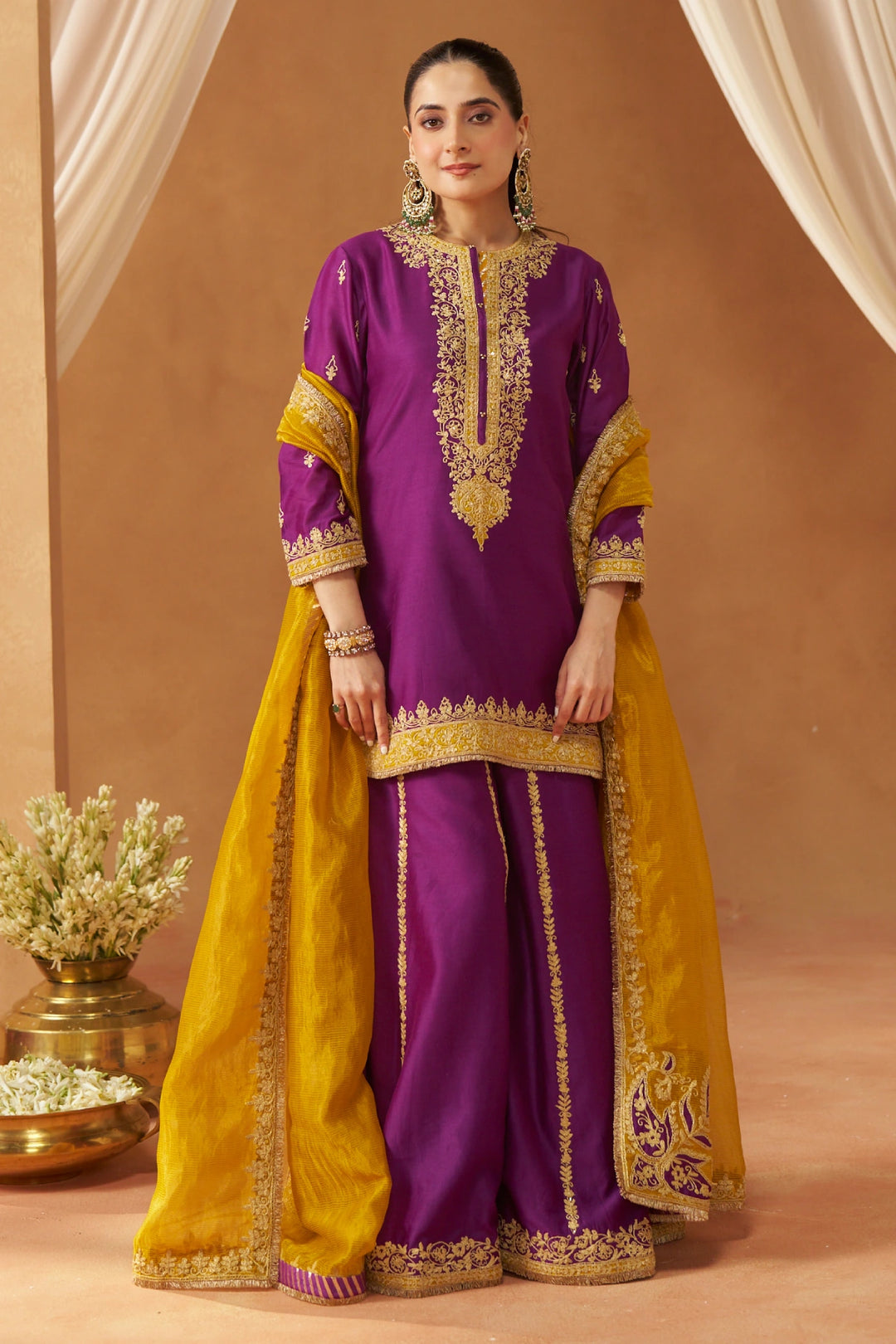 Fadiya Deep Purple Kurta with Sharara and Dupatta