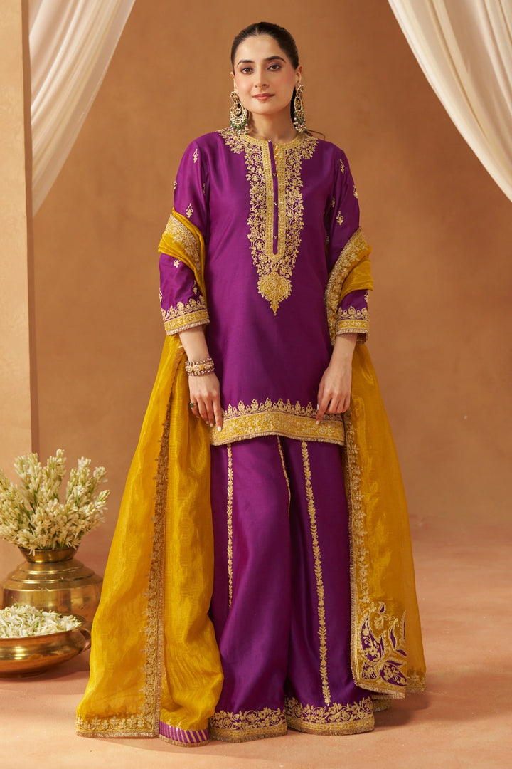 Fadiya Deep Purple Kurta with Sharara and Dupatta
