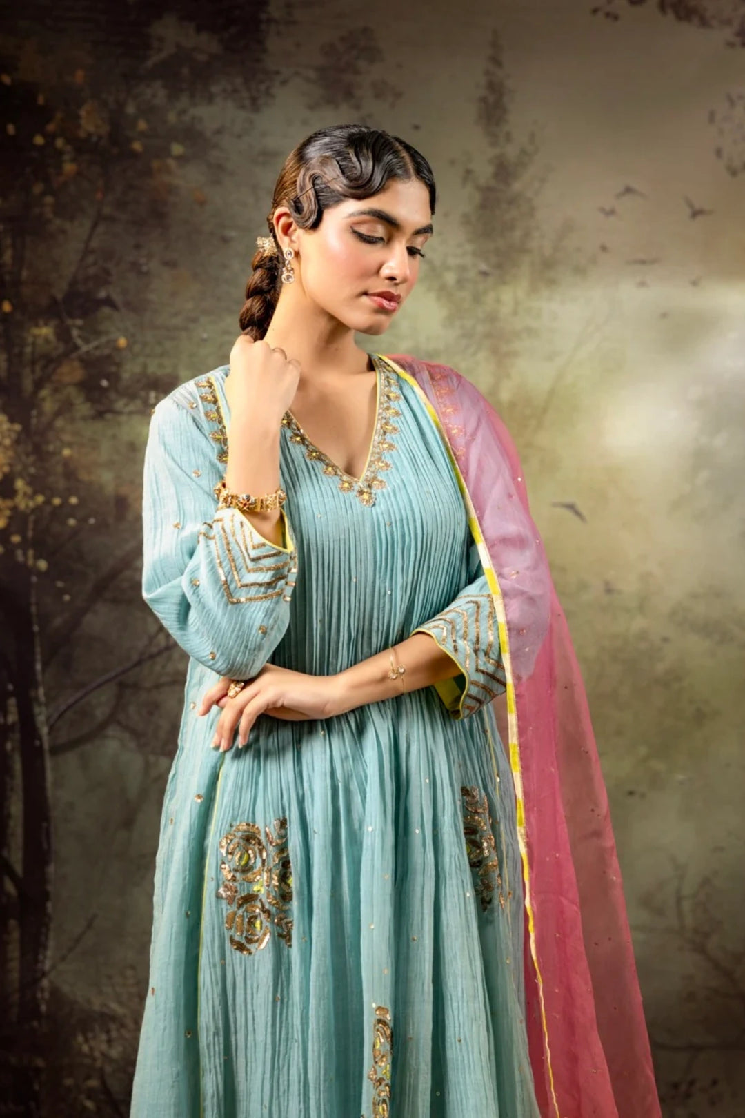 Ice Blue 5 Boota Kurta Set
