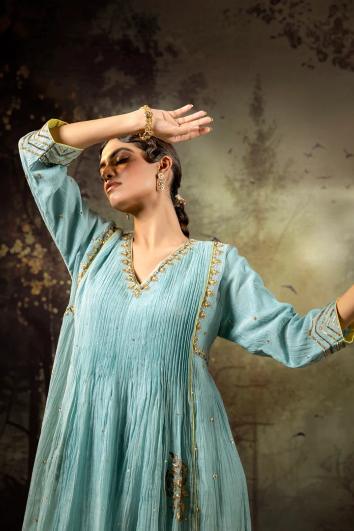 Ice Blue 5 Boota Kurta Set