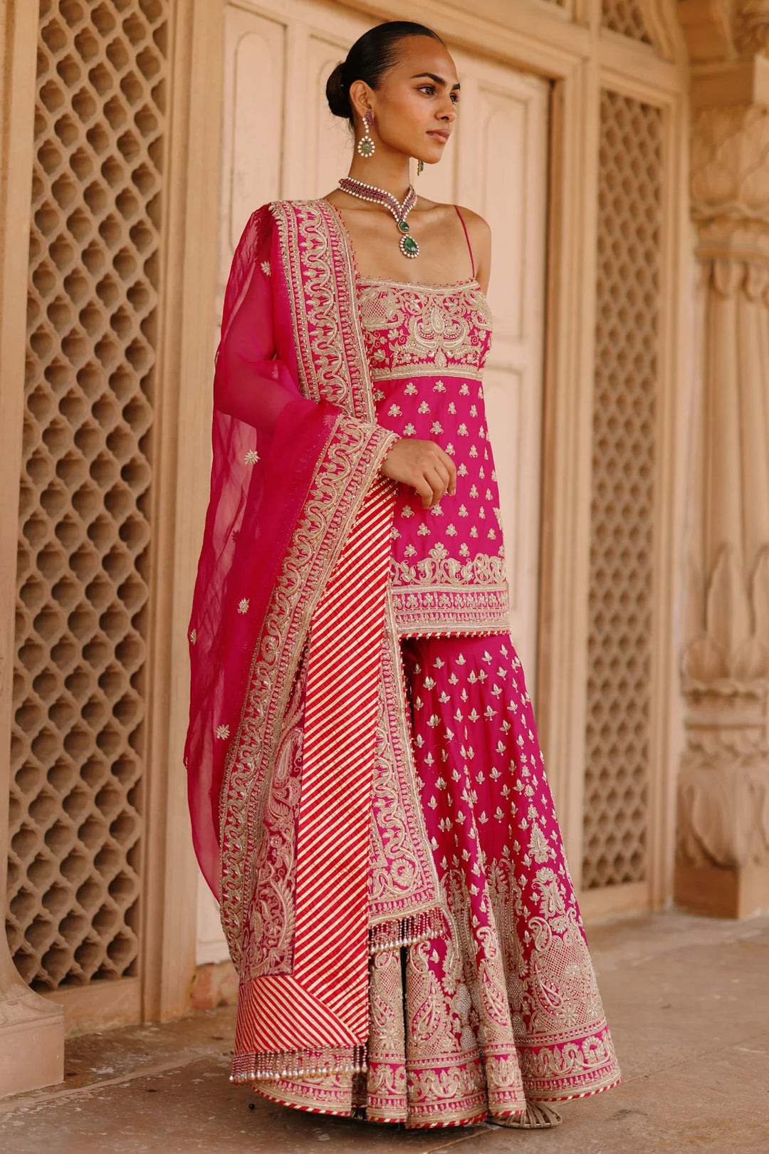 Nisbat - Hot Pink Kurta Set with Garara & Dupatta
