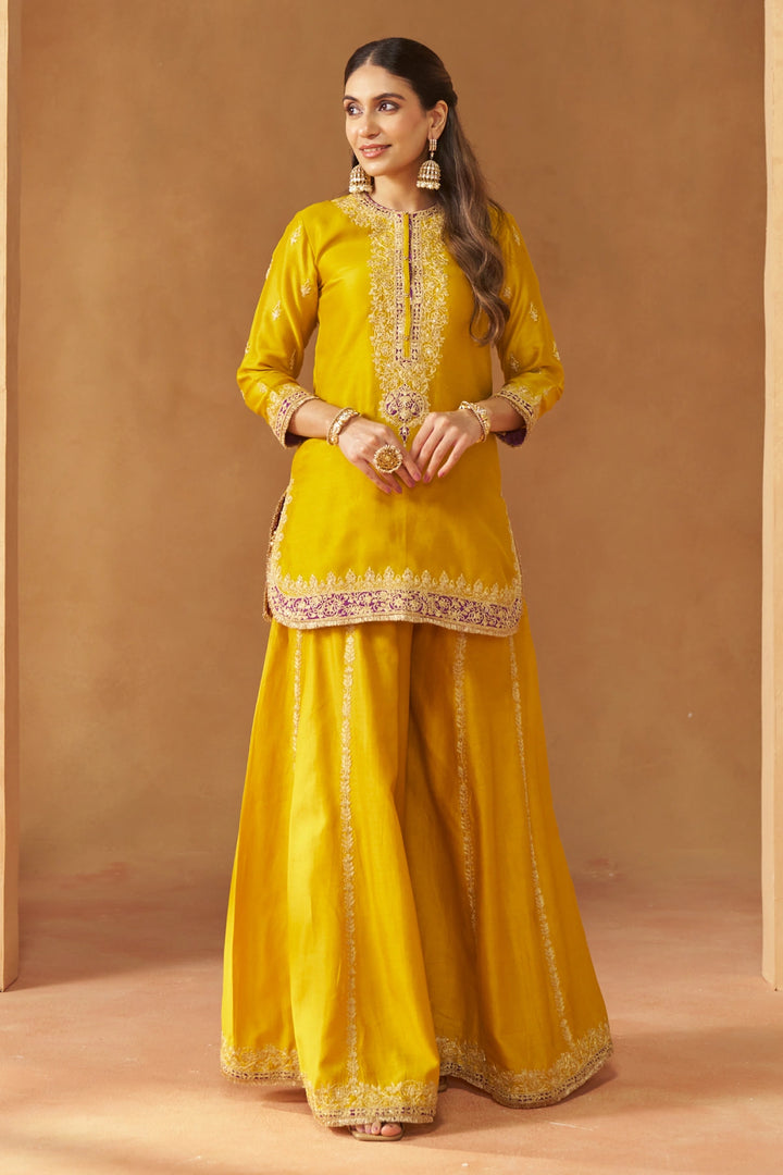 Fadiya Mustard Kurta with Sharara and Dupatta