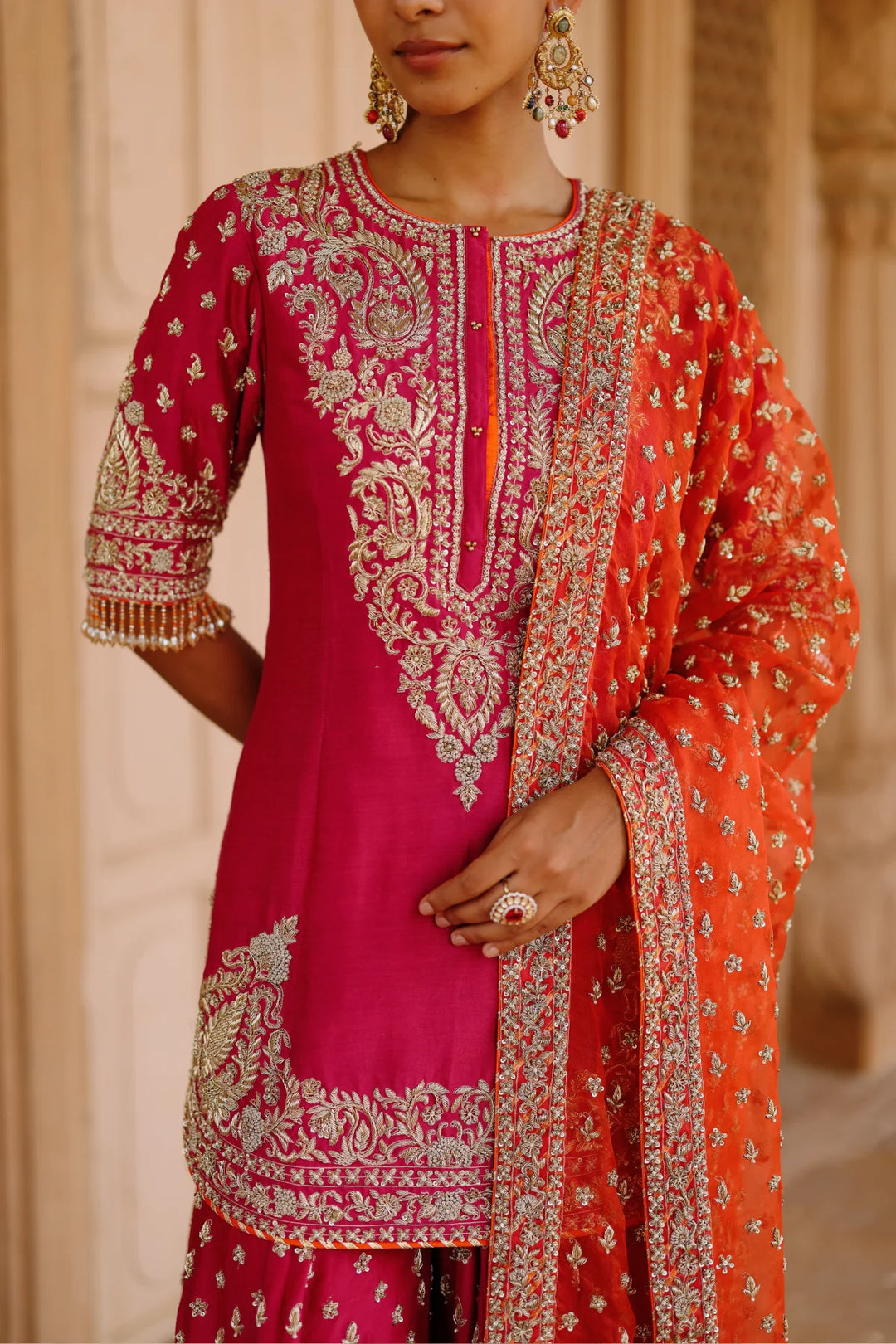 Maysam - Hot Pink Kurta Set with Sharara & Dupatta