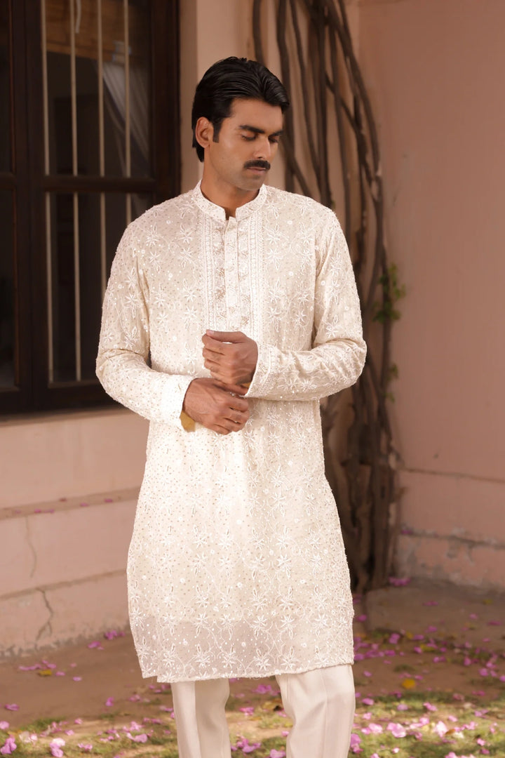 Ivory Pure & Premium Georgette Chikankari Men's Kurta