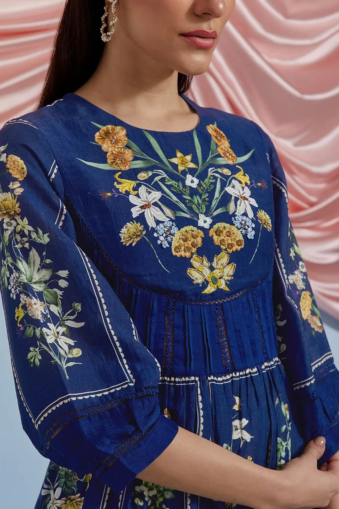Bouquet Midi Dress - Airforce Blue