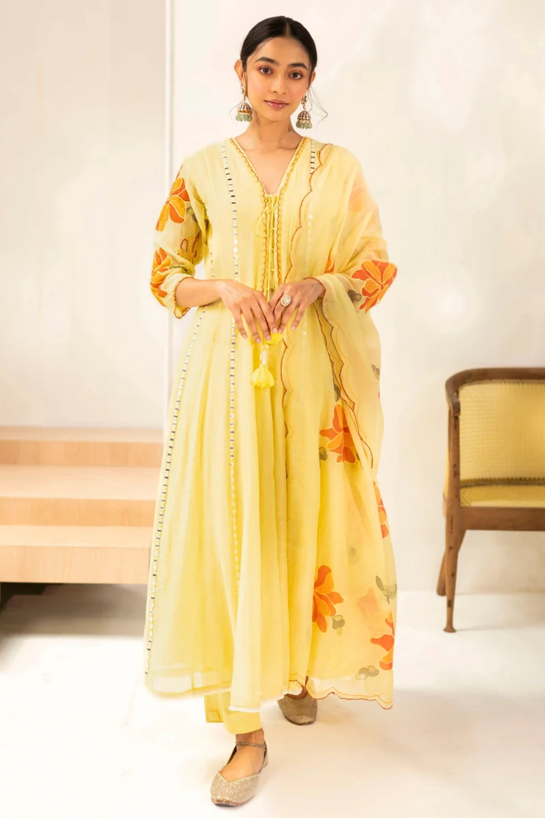 Zoya Mul Chanderi Anarkali Set