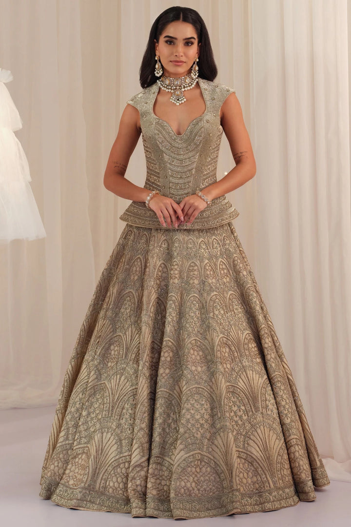 Ivory Empress Structured Corset With Lehenga & Dupatta