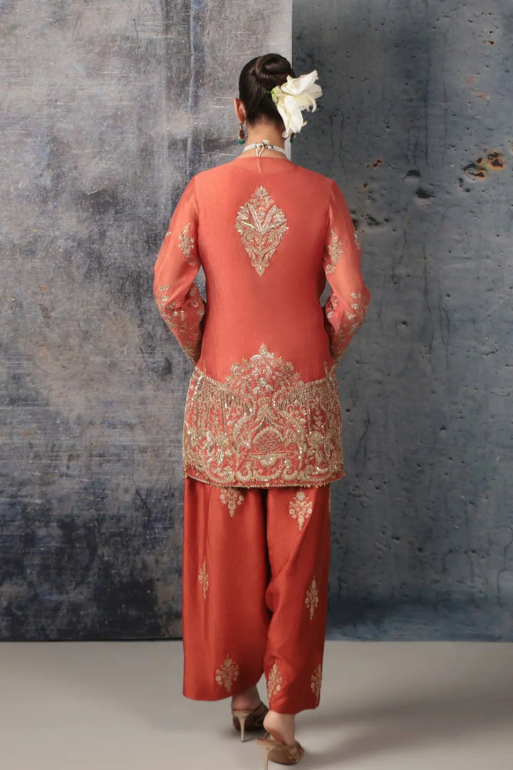 Zar-Rang Orange Jaal Farshi Kurta Set