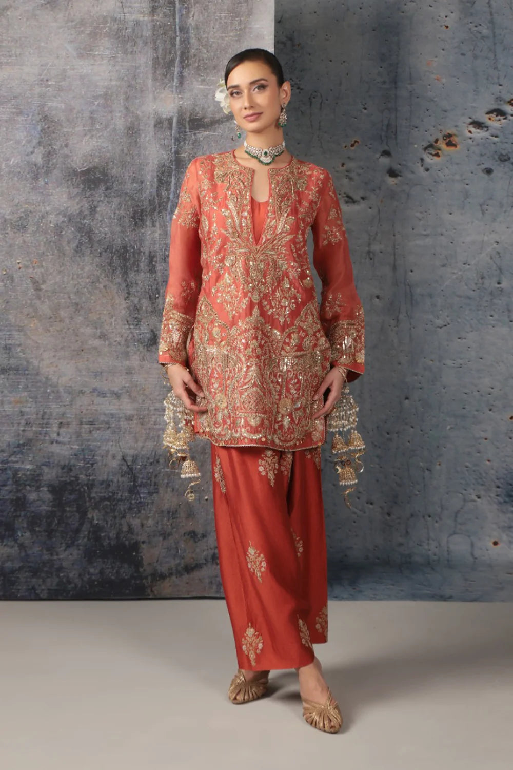 Zar-Rang Orange Jaal Farshi Kurta Set