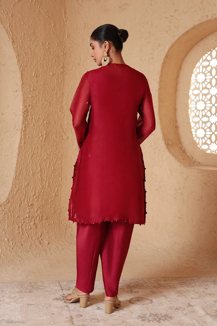 Zar-Rang Maroon Short Kurta Set