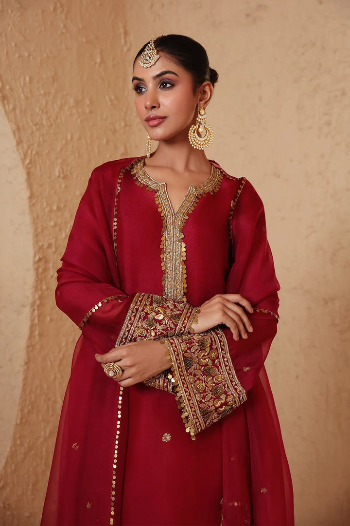 Zar-Rang Maroon Short Kurta Set
