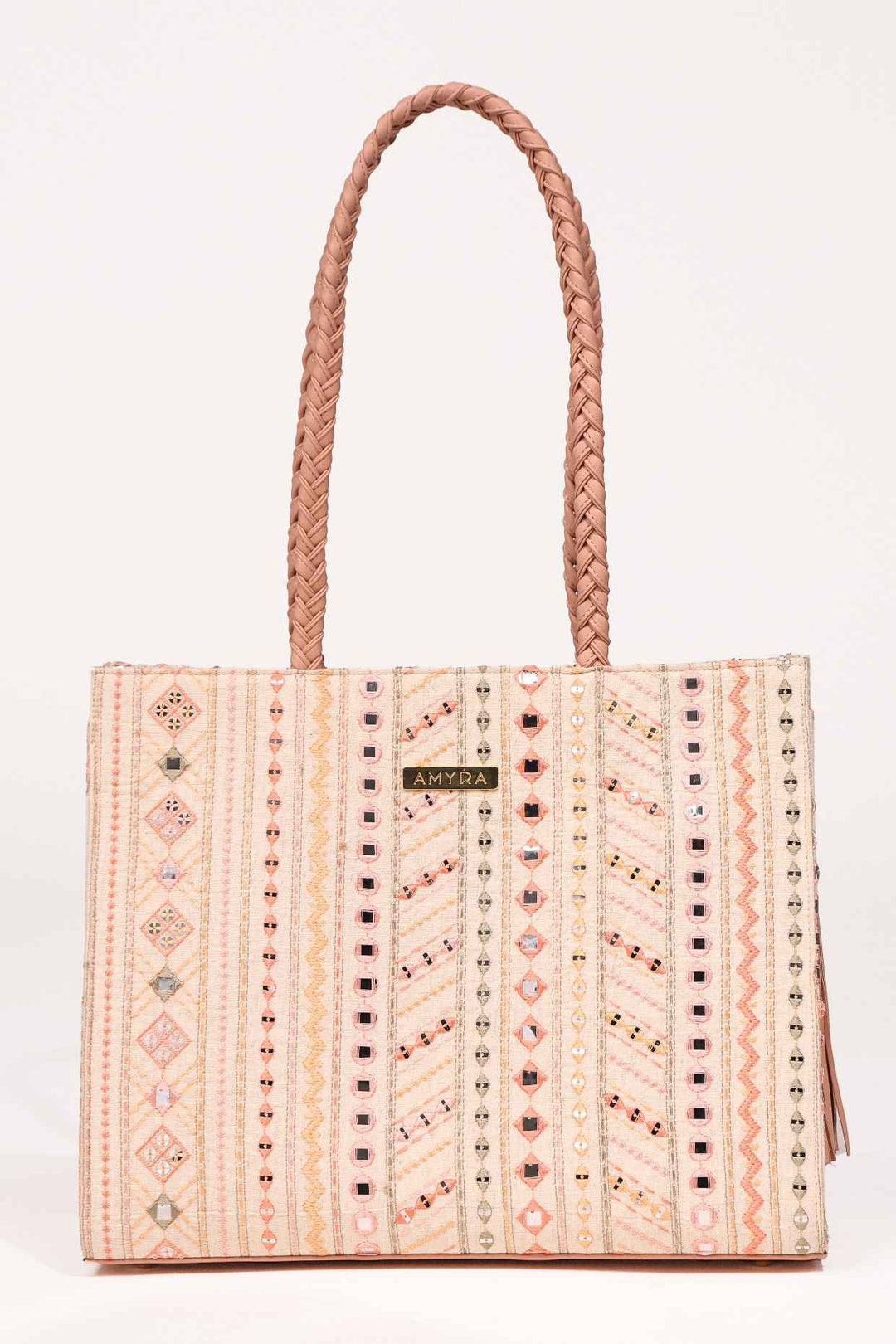 nova mirror embroidered box tote bag