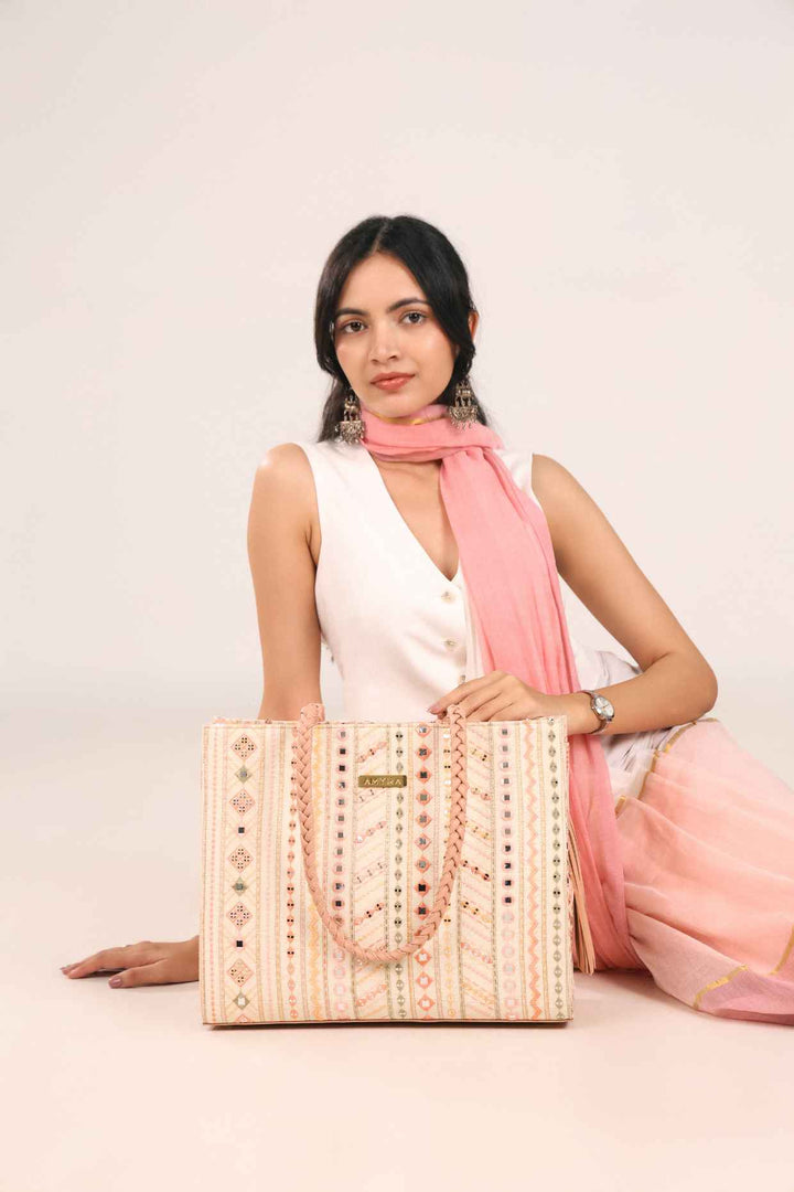 nova mirror embroidered box tote bag