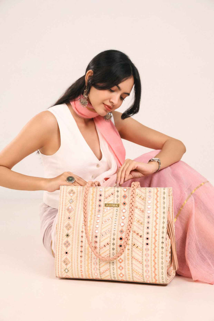 nova mirror embroidered box tote bag