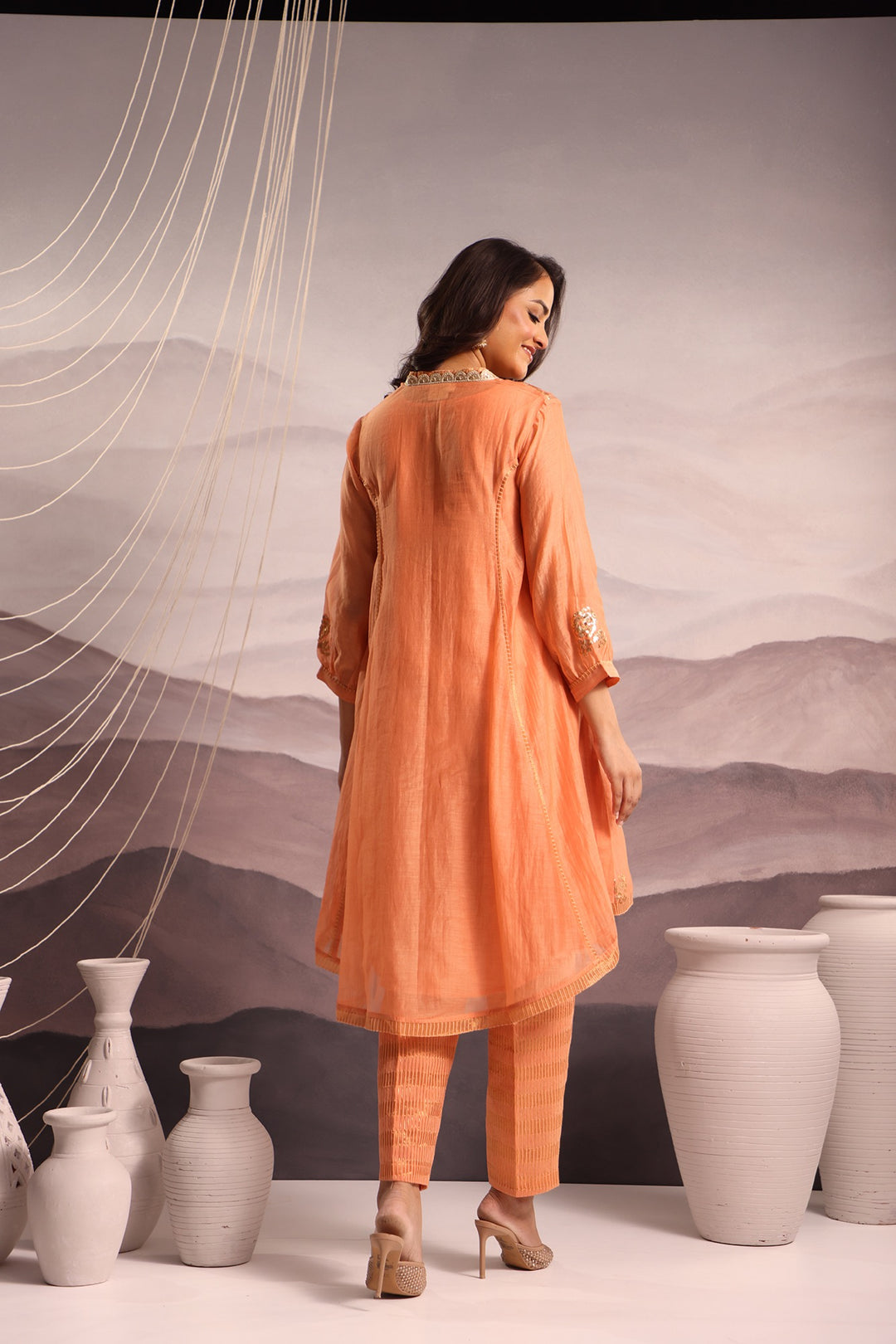 embroidered chanderi high-low kurta set