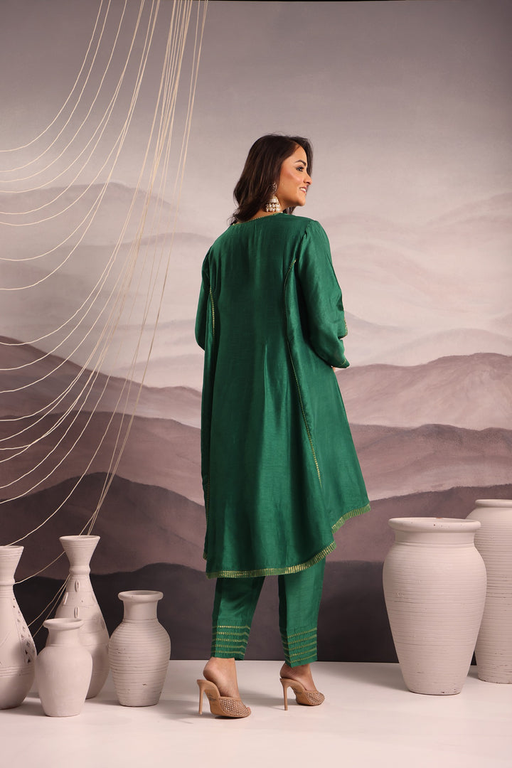 embroidered silk high-low kurta set