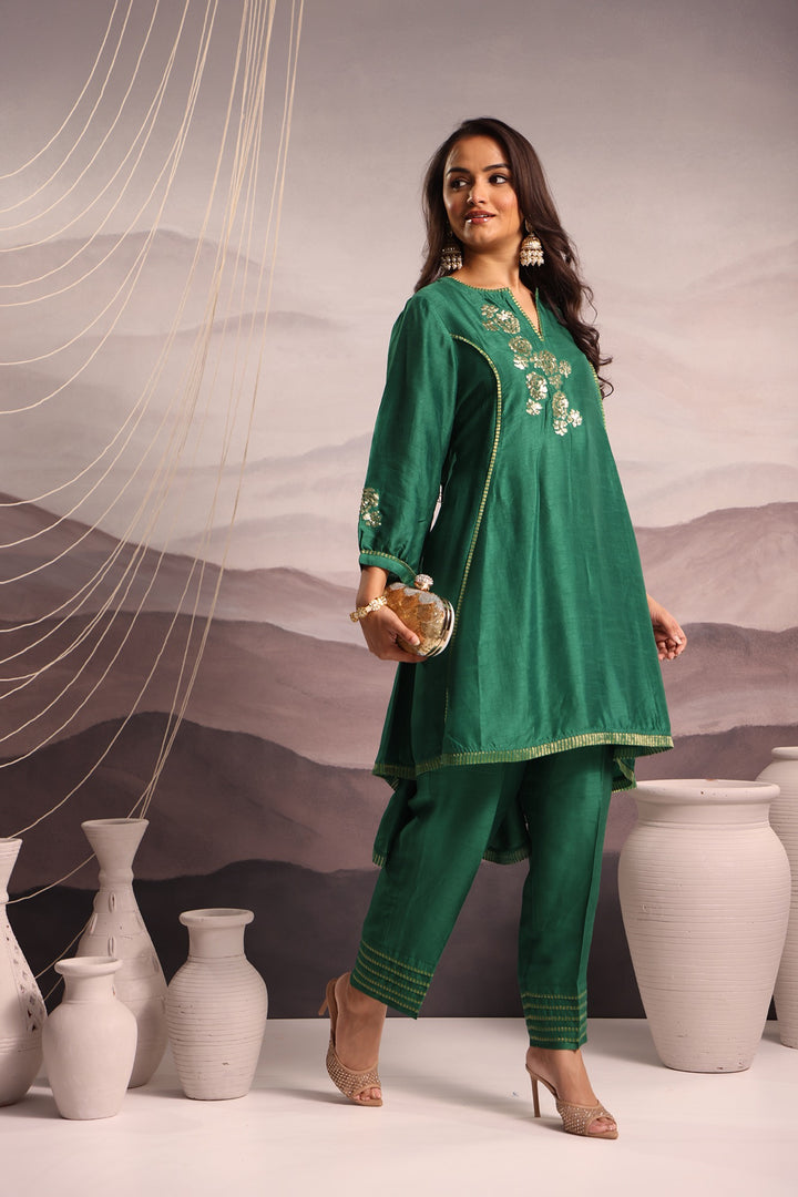 embroidered silk high-low kurta set