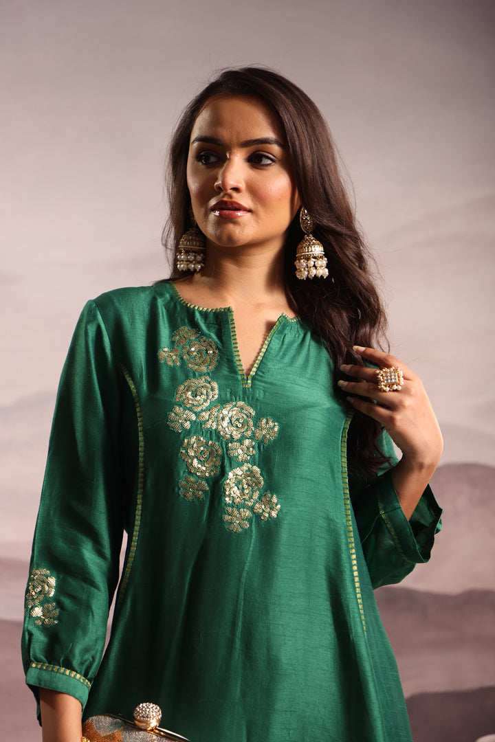 embroidered silk high-low kurta set