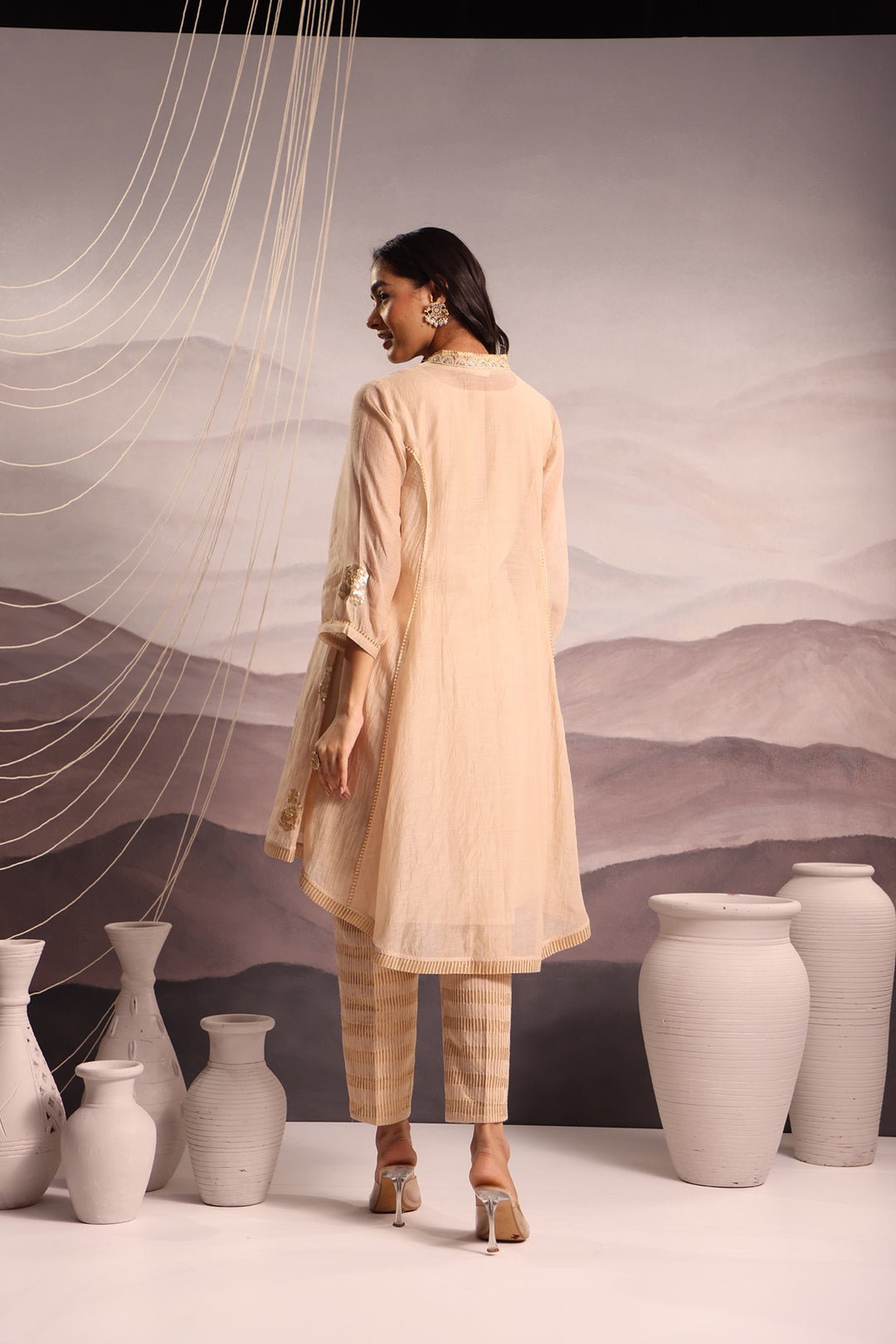 embroidered chanderi high-low kurta set