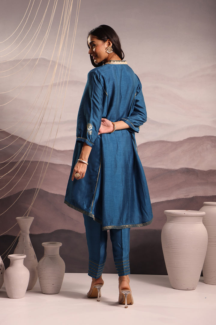 embroidered silk high-low kurta set