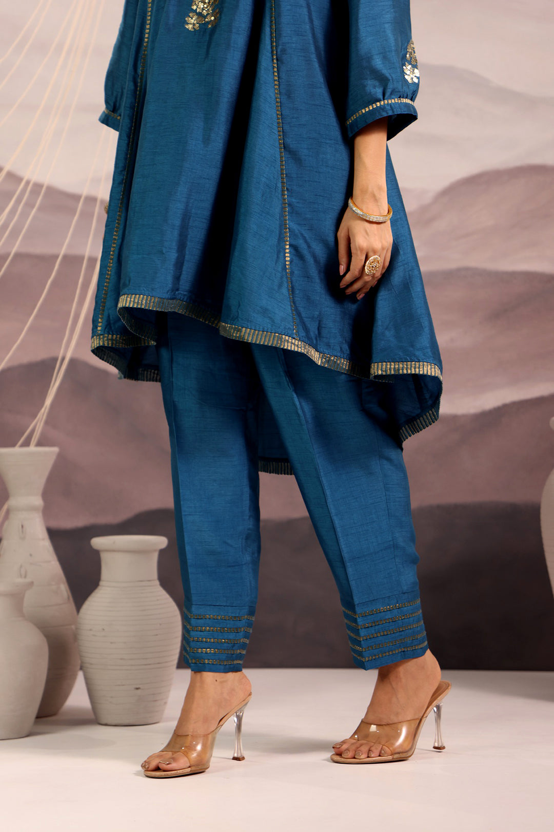 embroidered silk high-low kurta set