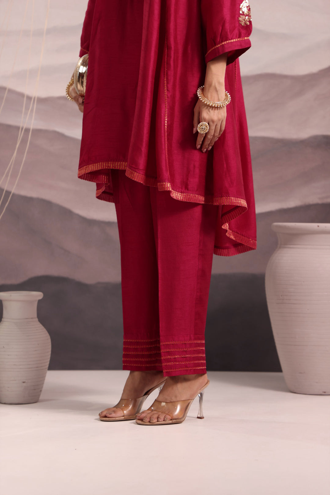 embroidered silk high-low kurta set