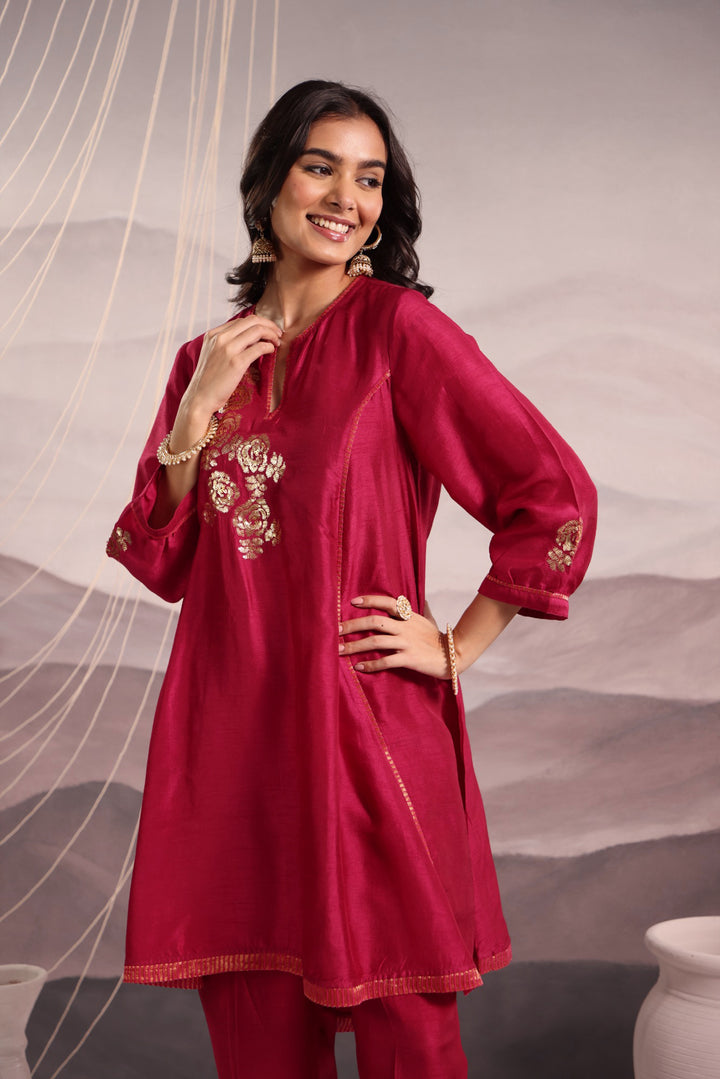 embroidered silk high-low kurta set