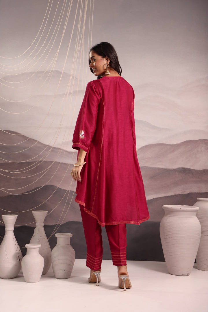 embroidered silk high-low kurta set