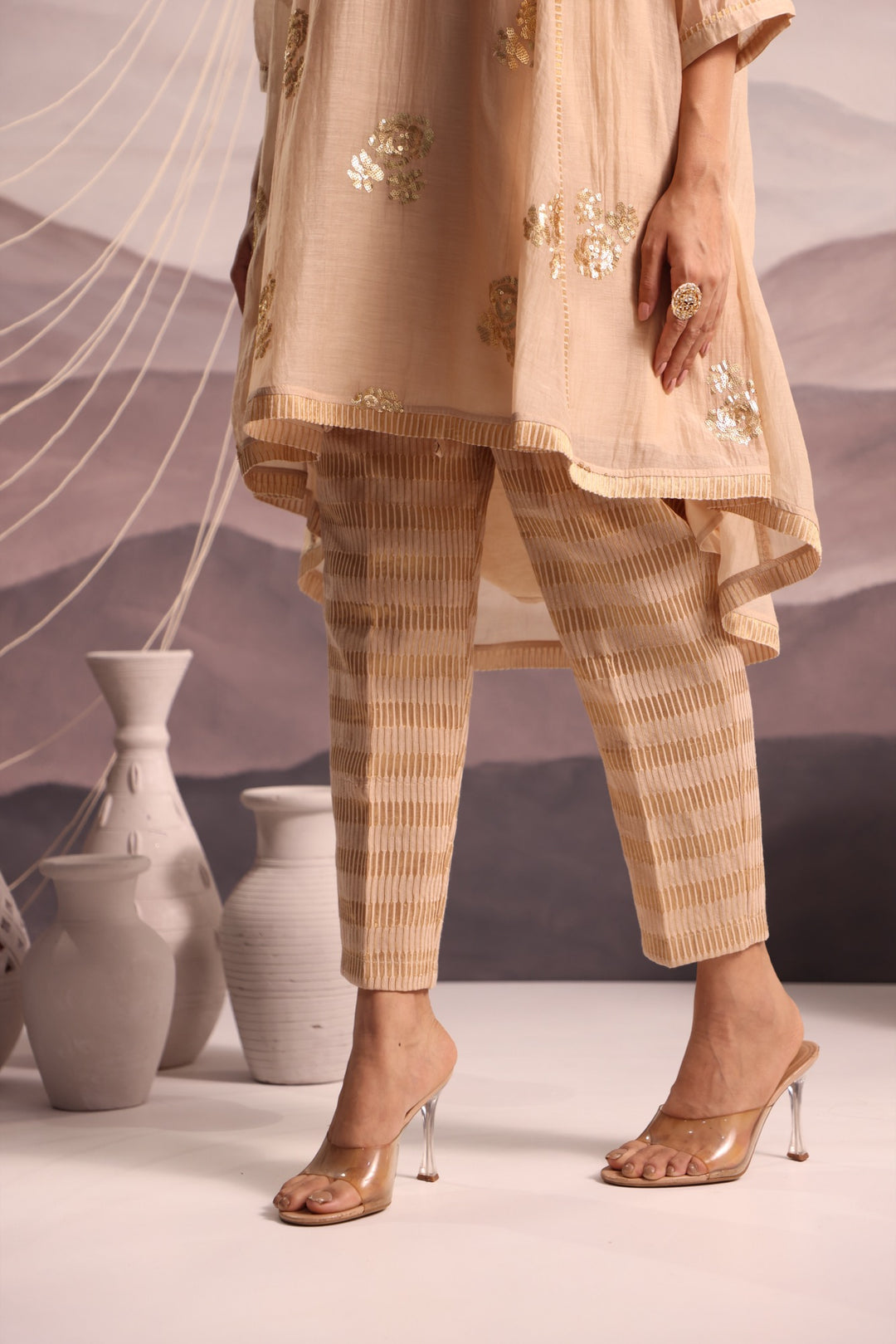 embroidered chanderi high-low kurta set