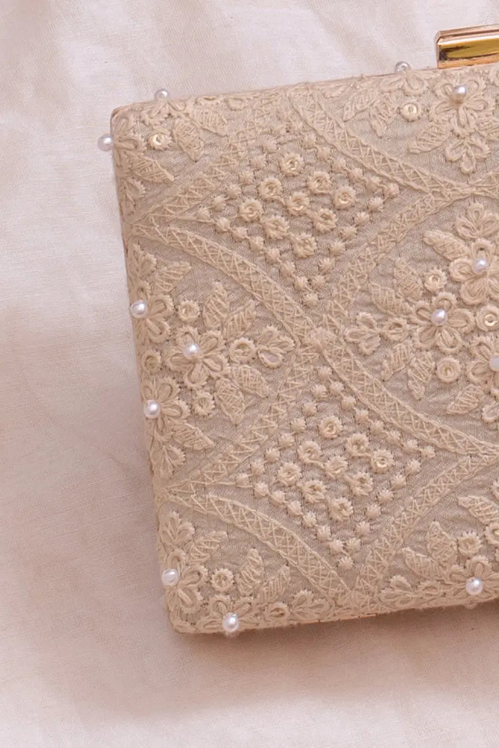 Oyster Beige Pearl Clutch