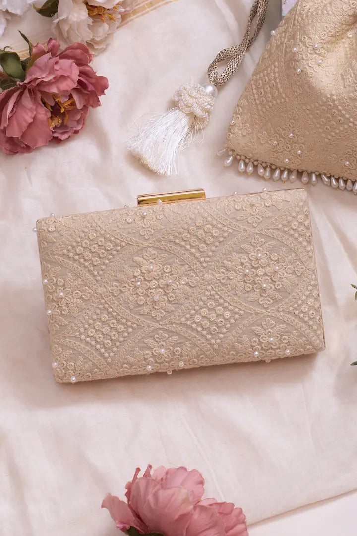 Oyster Beige Pearl Clutch