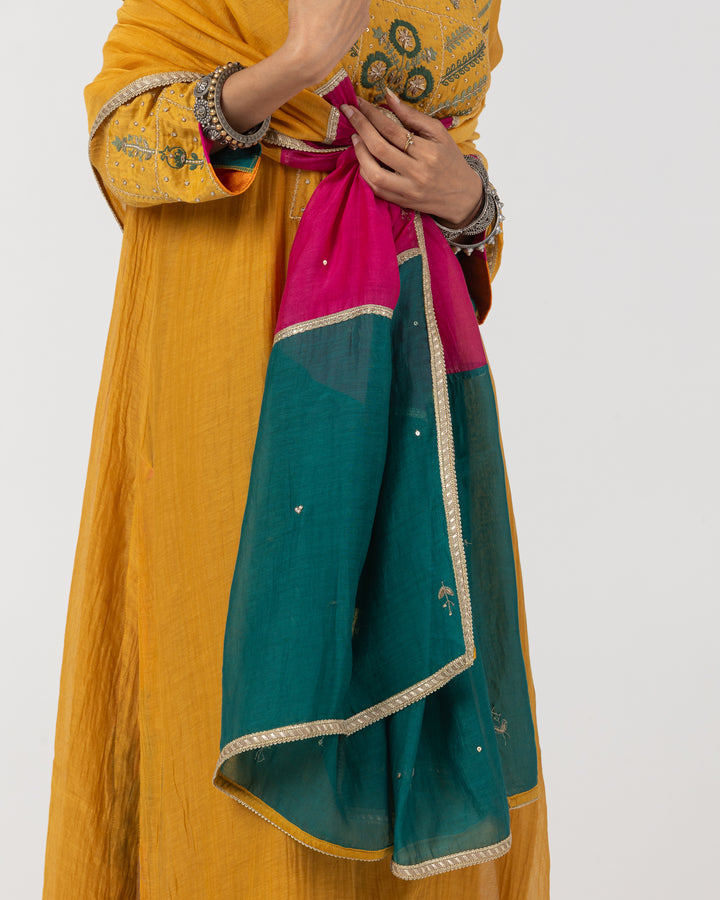 multicolor embroidered chanderi mull dupatta