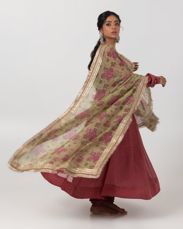 block printed chanderi mull dupatta