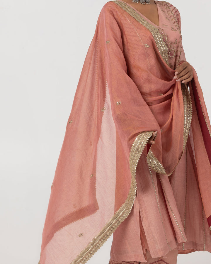 blush pink chanderi zari dupatta