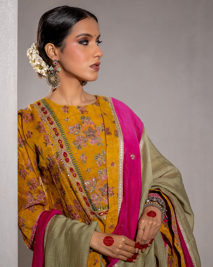 olive green chanderi mull dupatta