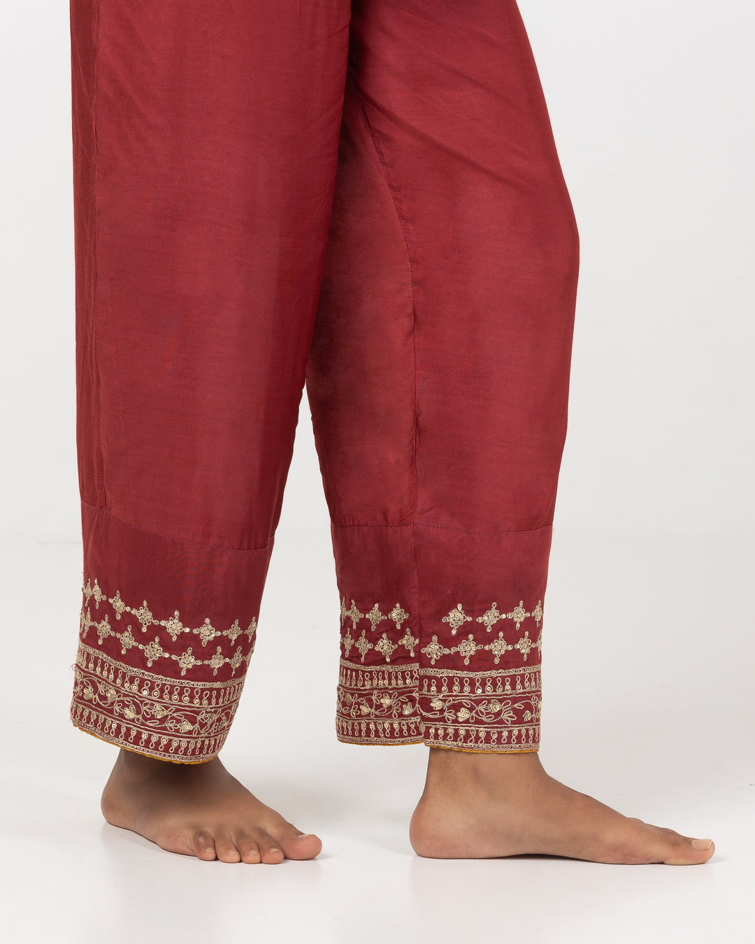block printed maroon chanderi mull embroidered kurta with cotton silk bottom and chanderi mull dupatta