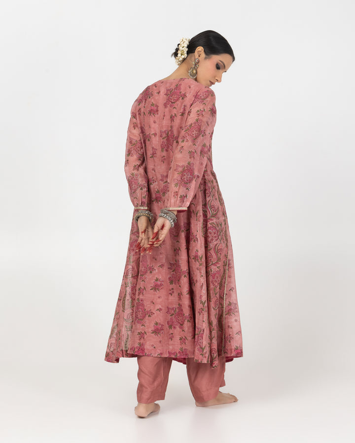 block printed blush pink embroidered chanderi mull kurta with cotton silk bottom and zari dupatta