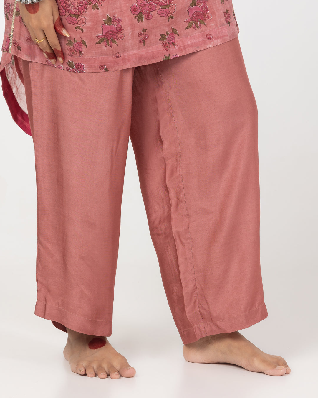 block printed blush pink embroidered chanderi mull kurta with cotton silk bottom and zari dupatta
