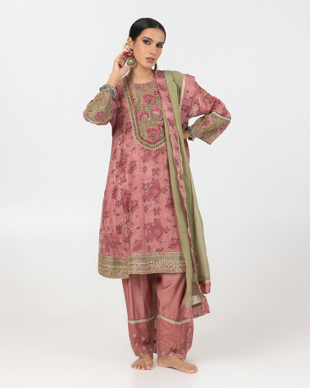 olive green chanderi mull dupatta
