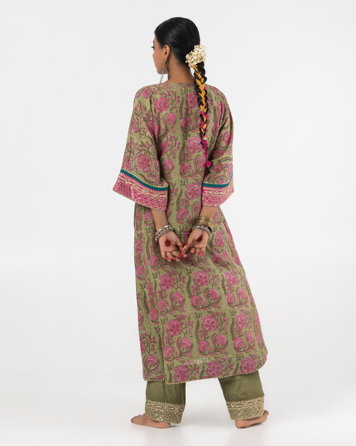 olive green cotton silk embroidered bottom
