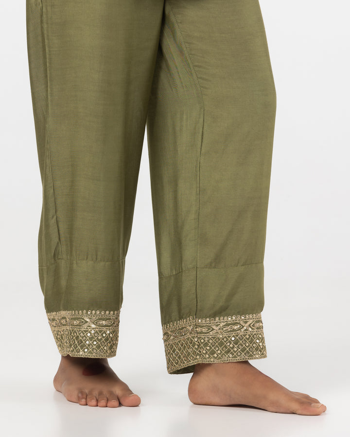 olive green cotton silk embroidered bottom