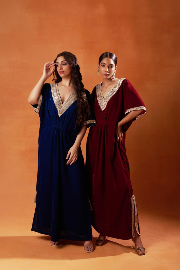 burgundy and elegant navy blue kaftan sets