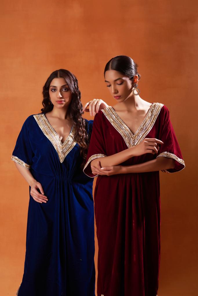 burgundy and elegant navy blue kaftan sets