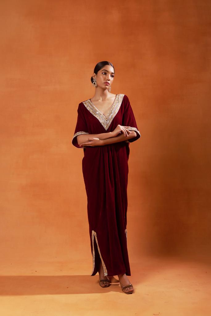 burgundy and elegant navy blue kaftan sets