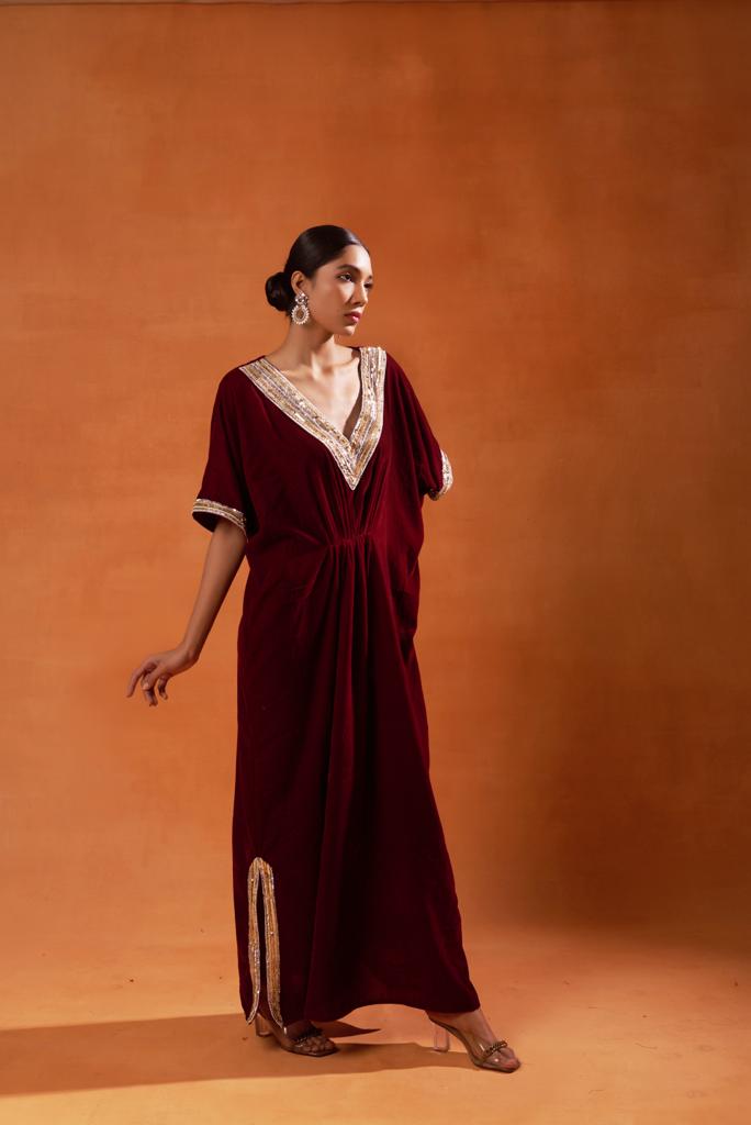 burgundy and elegant navy blue kaftan sets