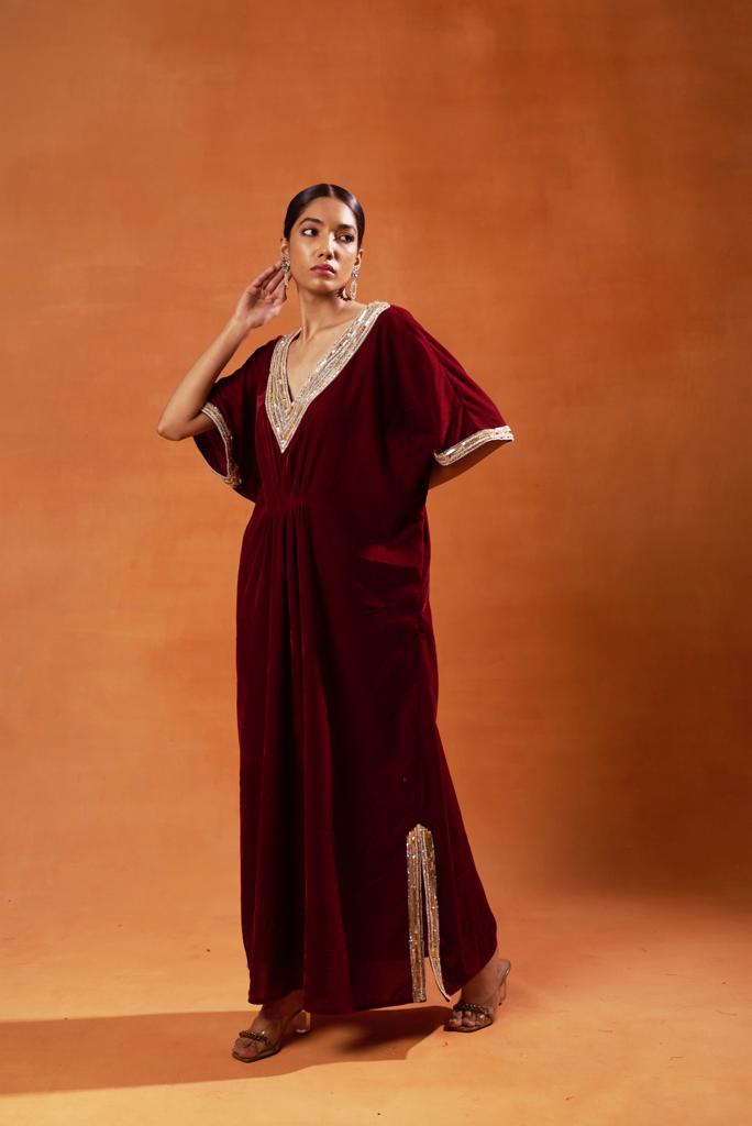 burgundy and elegant navy blue kaftan sets